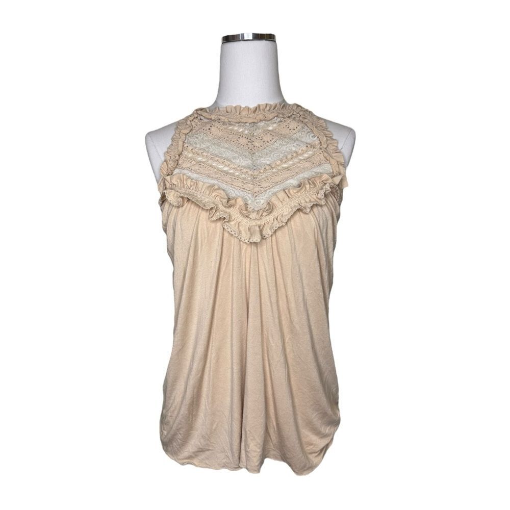Y2K Arden B Nude Lace Ruffle Halter Top Size Medium